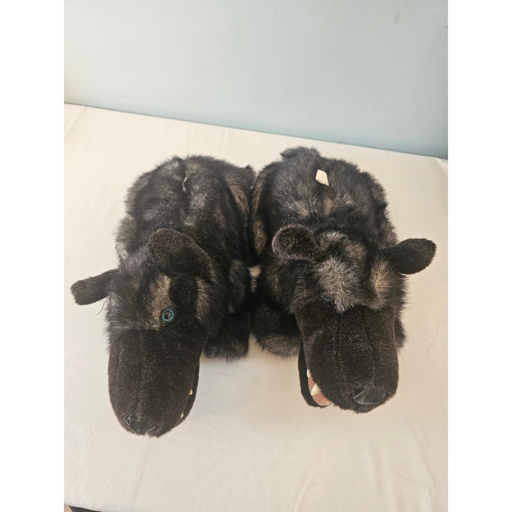 Wolfcore Pri-Mats Plush Wolf Head Slippers Mens Size L 10-12 Black Faux Fur 3D